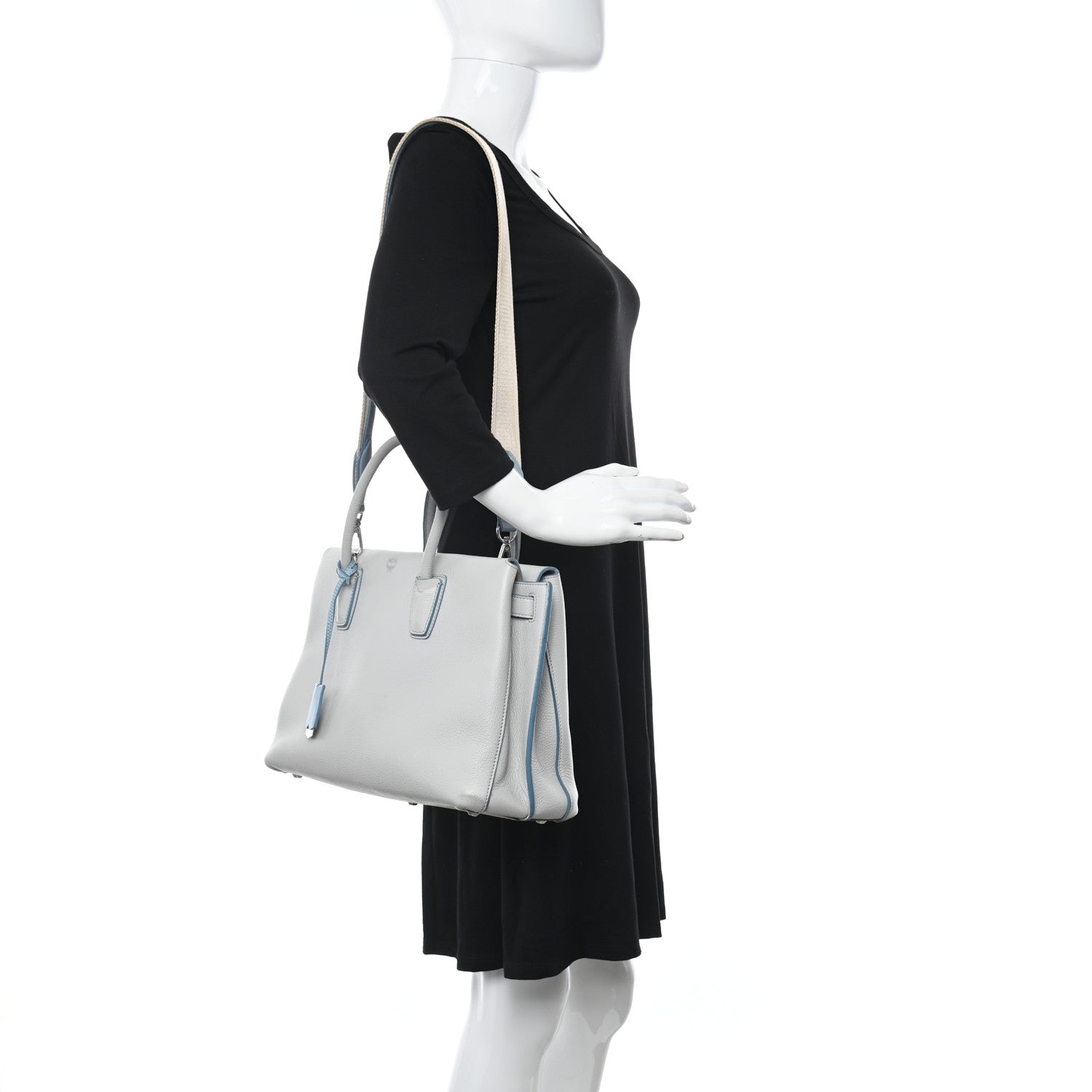 MCM Grained Calfskin Large Milla Tote Whisper Grey 2 of 15