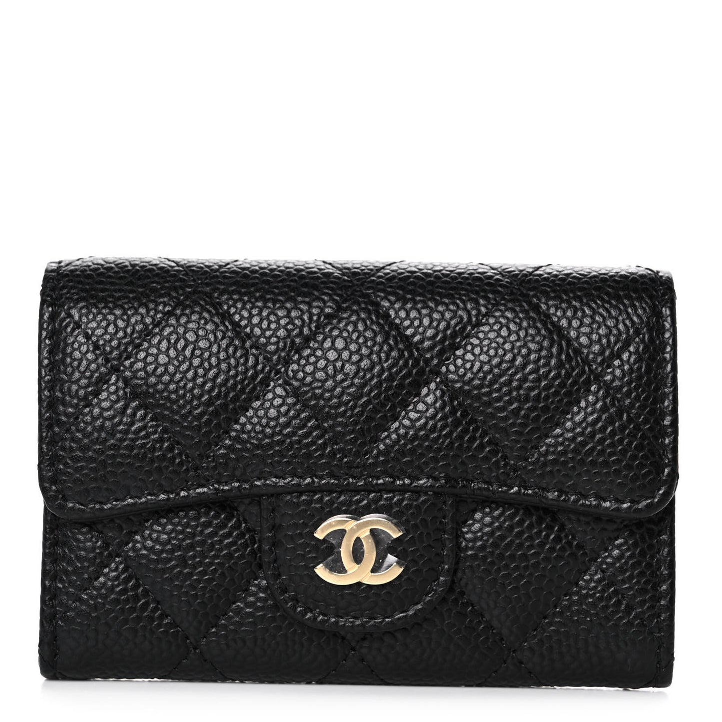 Caviar Quilted Flap Card Holder Wallet Black