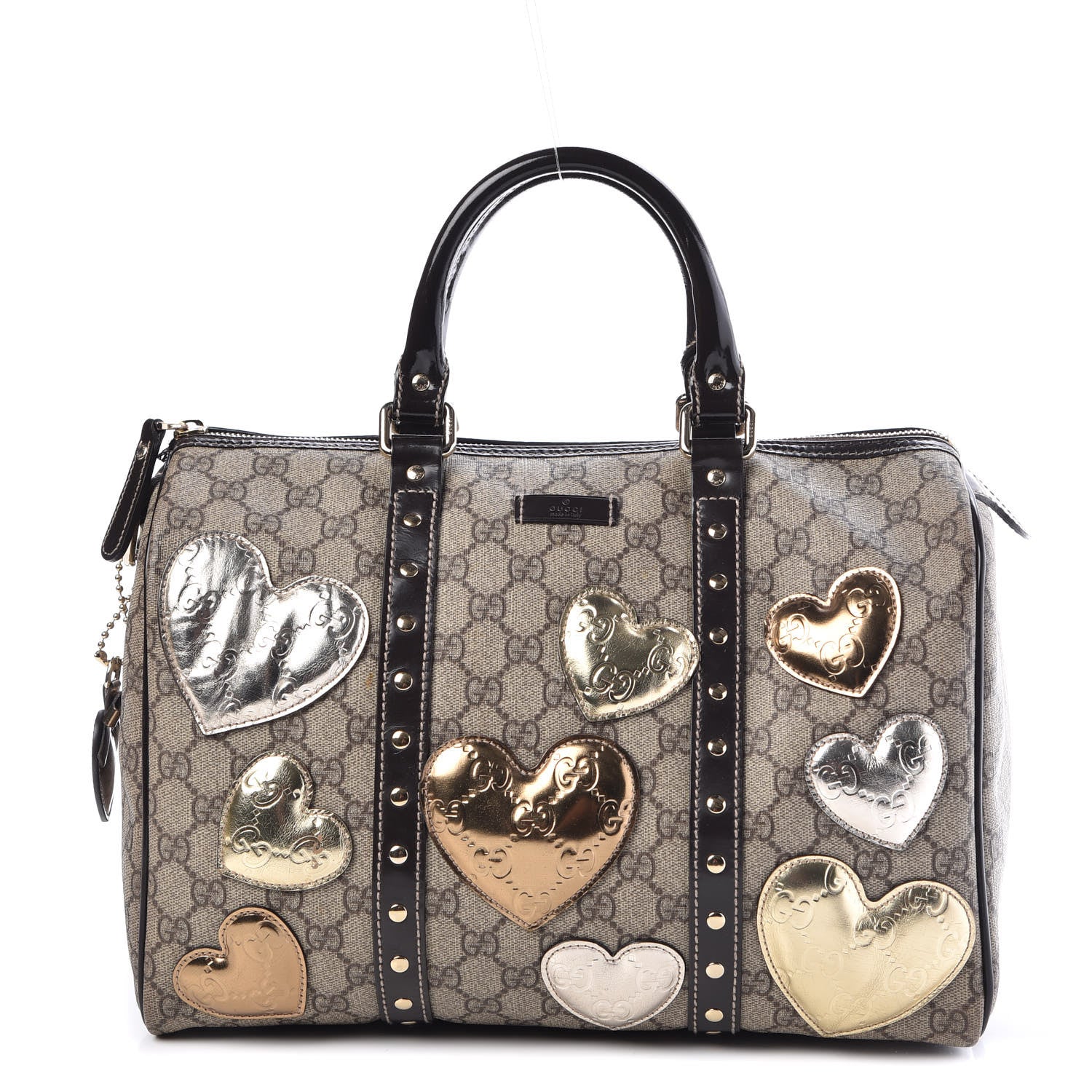Gucci Monogram Guccissima Hearts Studded Medium Joy Boston Dark Brown 1 of 11