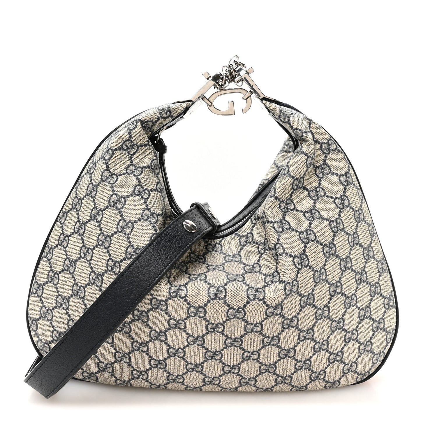 GG Supreme Monogram Textured Calfskin Web Large Attache Shoulder Bag Beige Blue