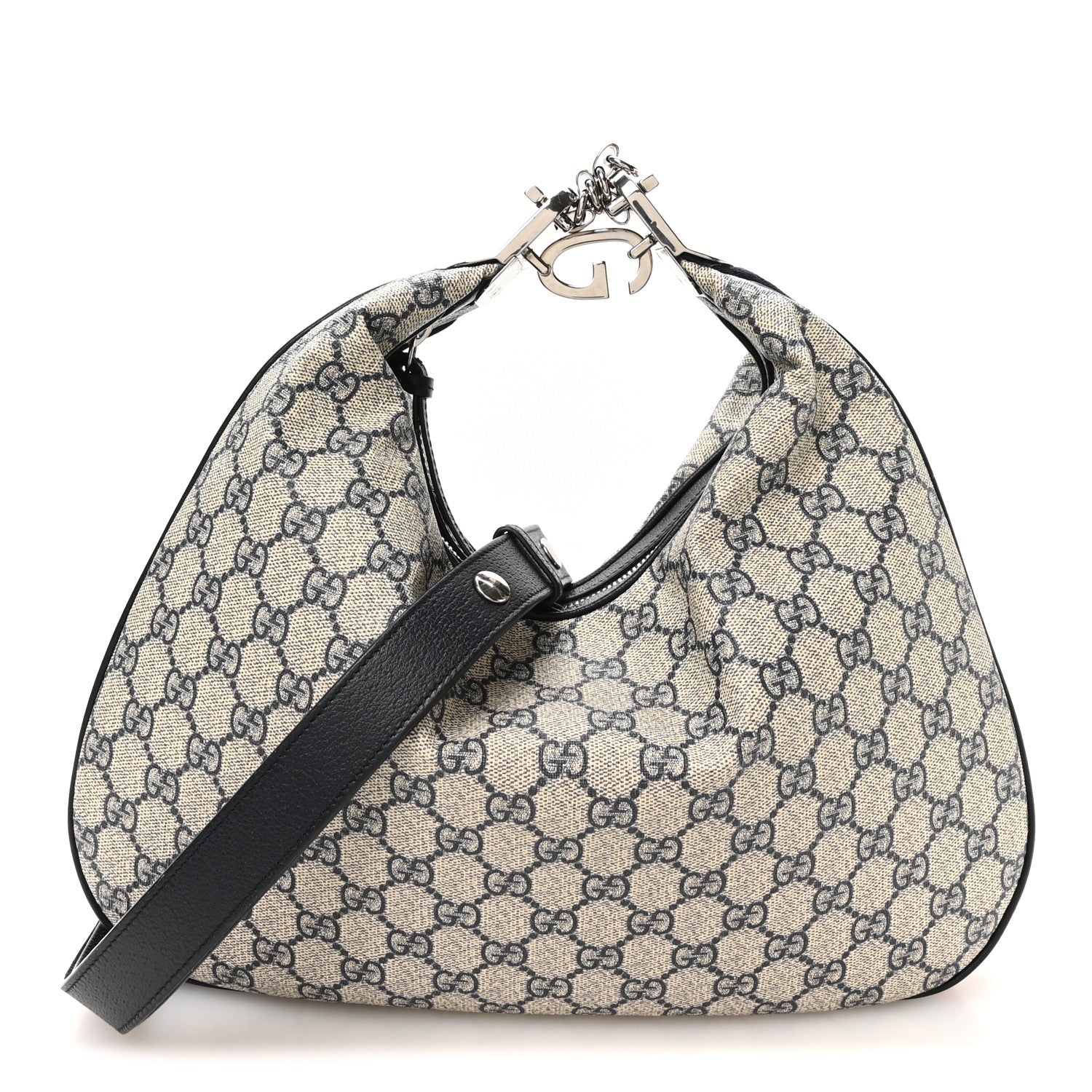 Gucci GG Supreme Monogram Textured Calfskin Web Large Attache Shoulder Bag Beige Blue 1 of 10