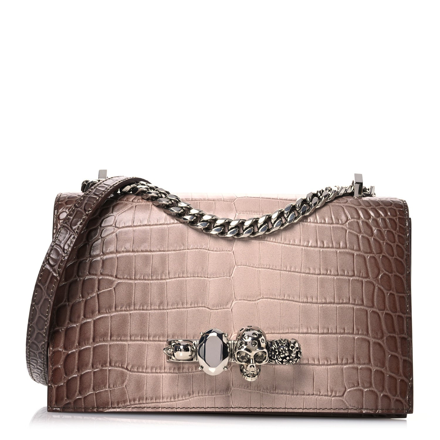 Alexander McQueen Himalayan Crocodile Embossed Jeweled Satchel Light Pink 1 of 16