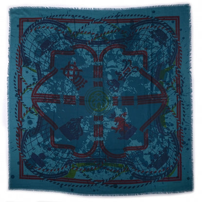 Hermes Cashmere Silk Imprimeur Fou Quadricube Shawl GM 140 Cobalt 1 of 3
