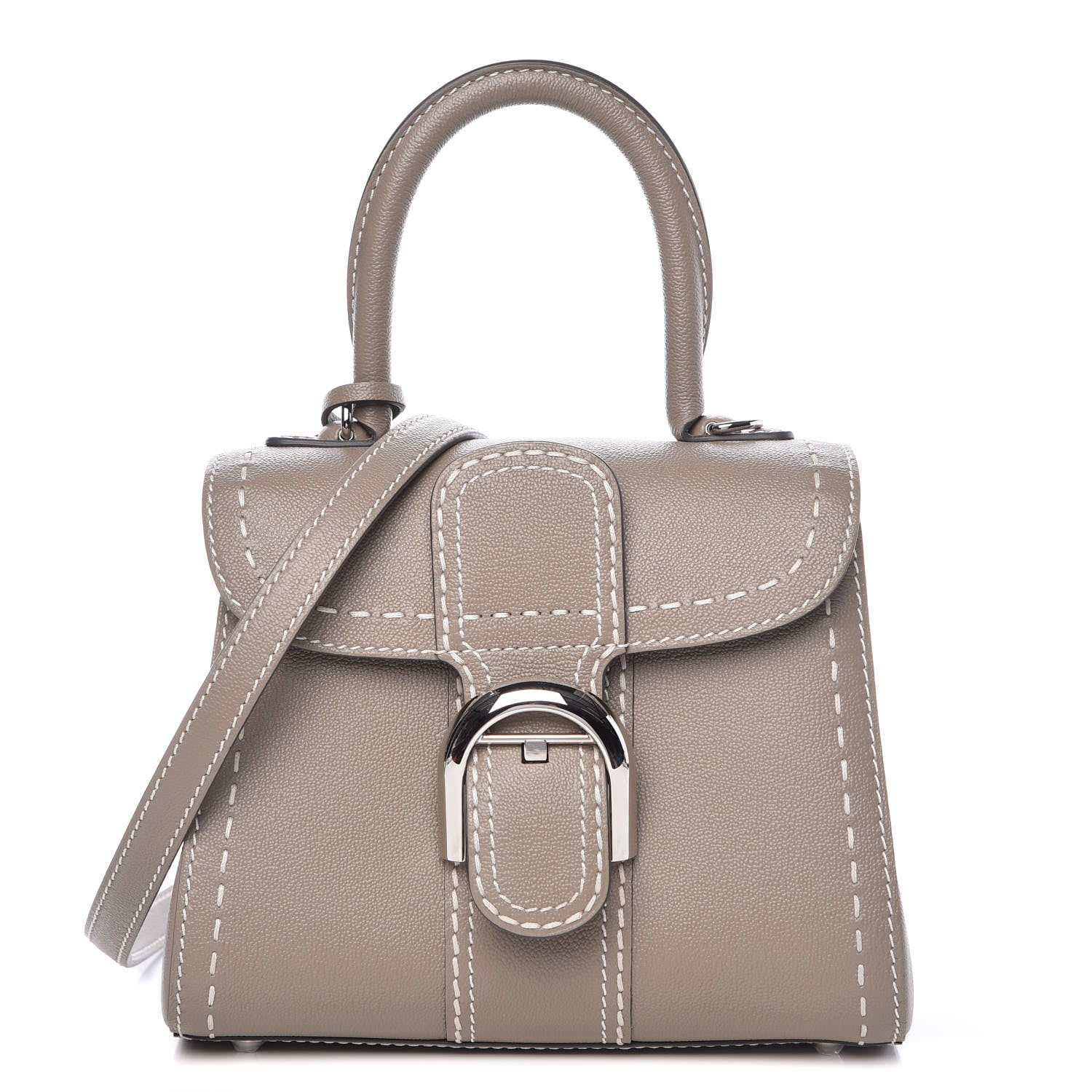 Delvaux Grained Rodeo Calfskin Surpique Mini Brillant Satchel Tourterelle Ivory 1 of 8