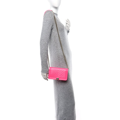 Chanel Patent Chevron Quilted Boy Wallet On Chain WOC Rose Pink 2 of 13