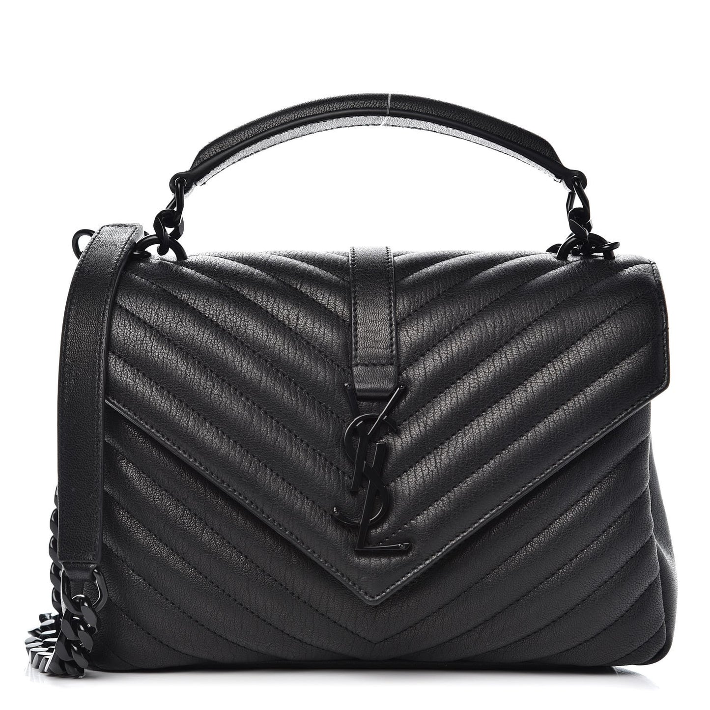Sheepskin Matelasse Chevron Monogram Medium College Bag Black