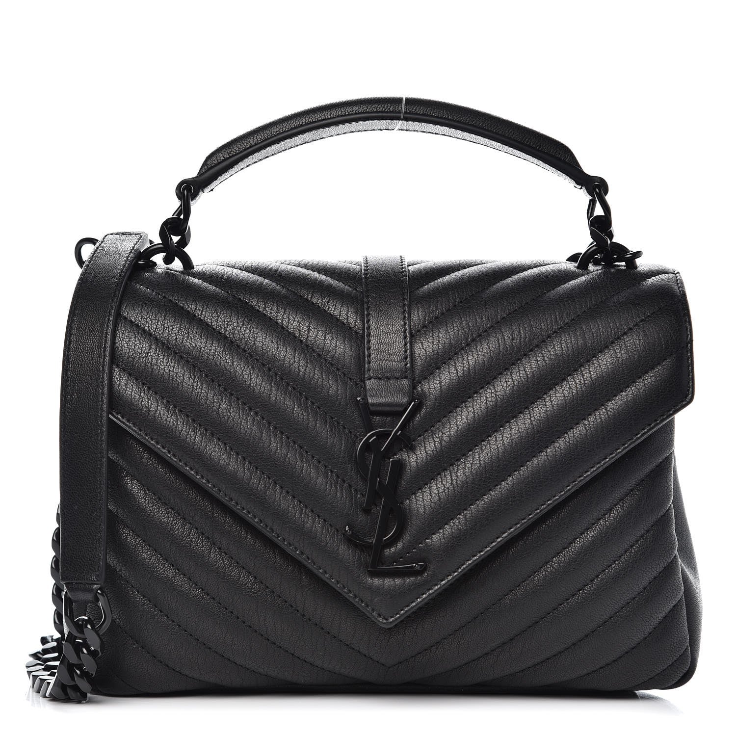 Saint Laurent Sheepskin Matelasse Chevron Monogram Medium College Bag Black 1 of 7