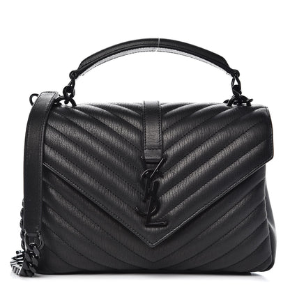 Saint Laurent Sheepskin Matelasse Chevron Monogram Medium College Bag Black 1 of 7