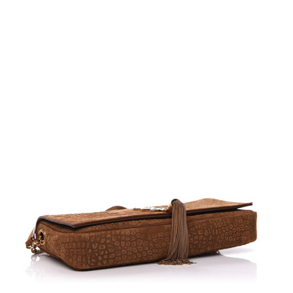 Saint Laurent Crocodile Embossed Suede Monogram Tassel Kate 99 Tan 4 of 9