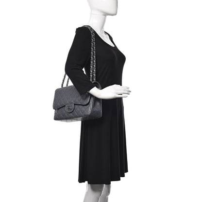 Chanel Caviar Quilted Jumbo Double Flap Dark Grey 2 of 10