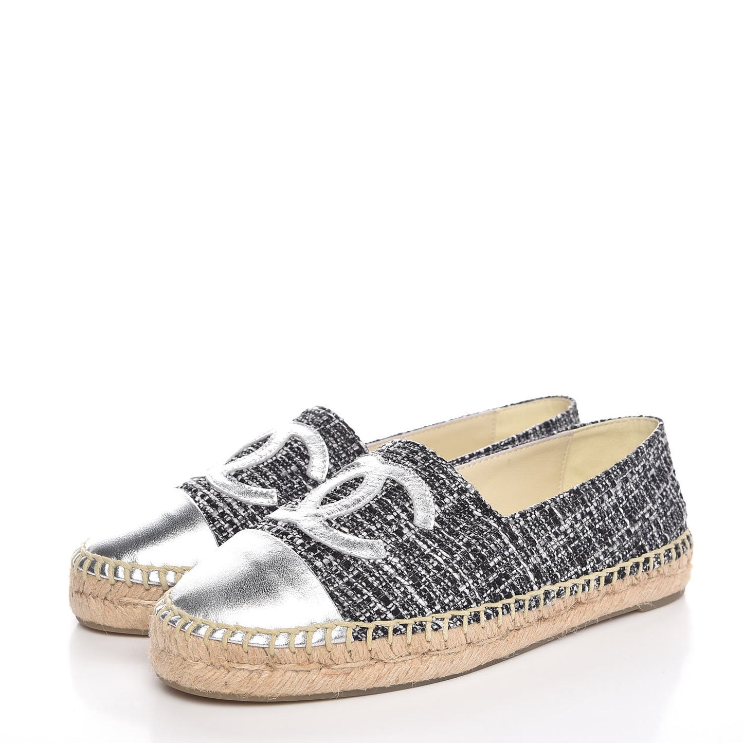 Metallic Tweed Lambskin CC Espadrilles 38 Black Silver