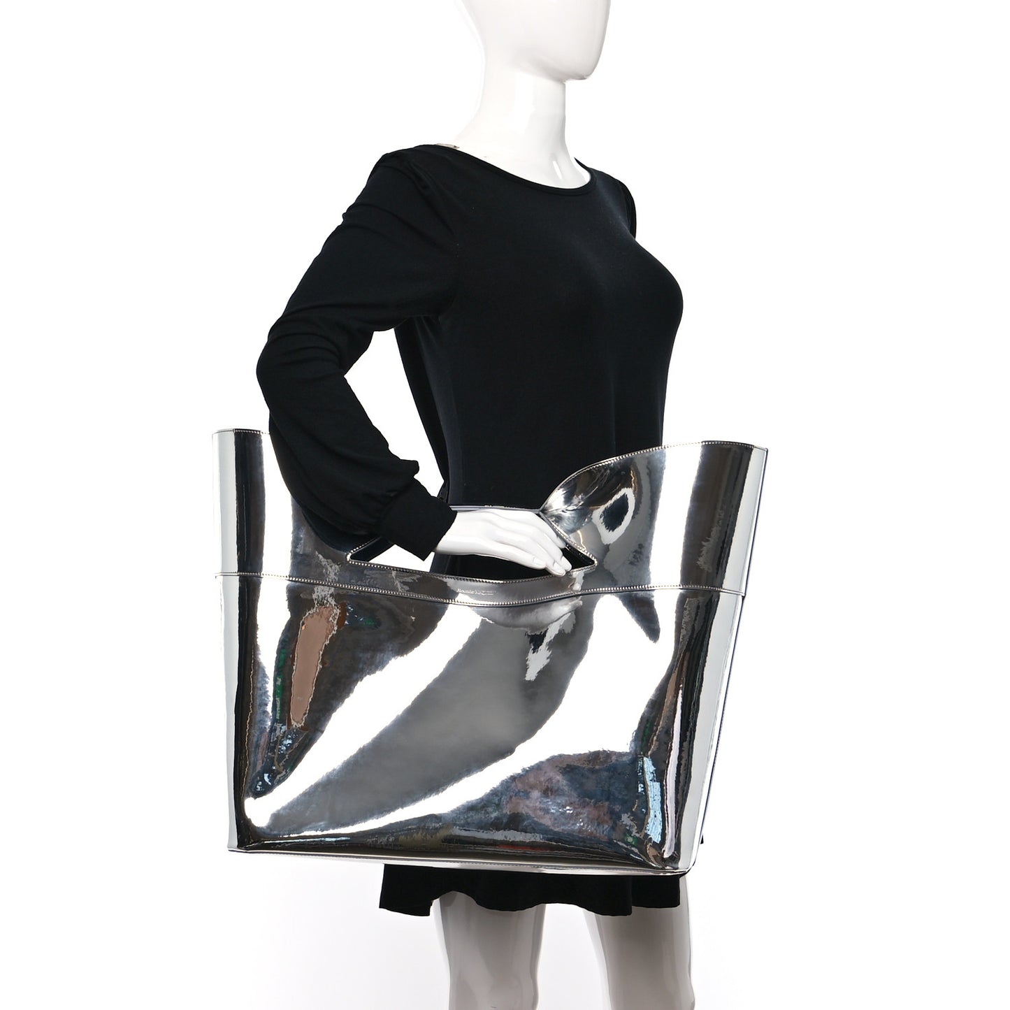 Metallic Faux Patent Large The Bow Bag Silver
