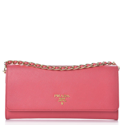Prada Saffiano Metal Oro Chain Wallet Peonia 1 of 13