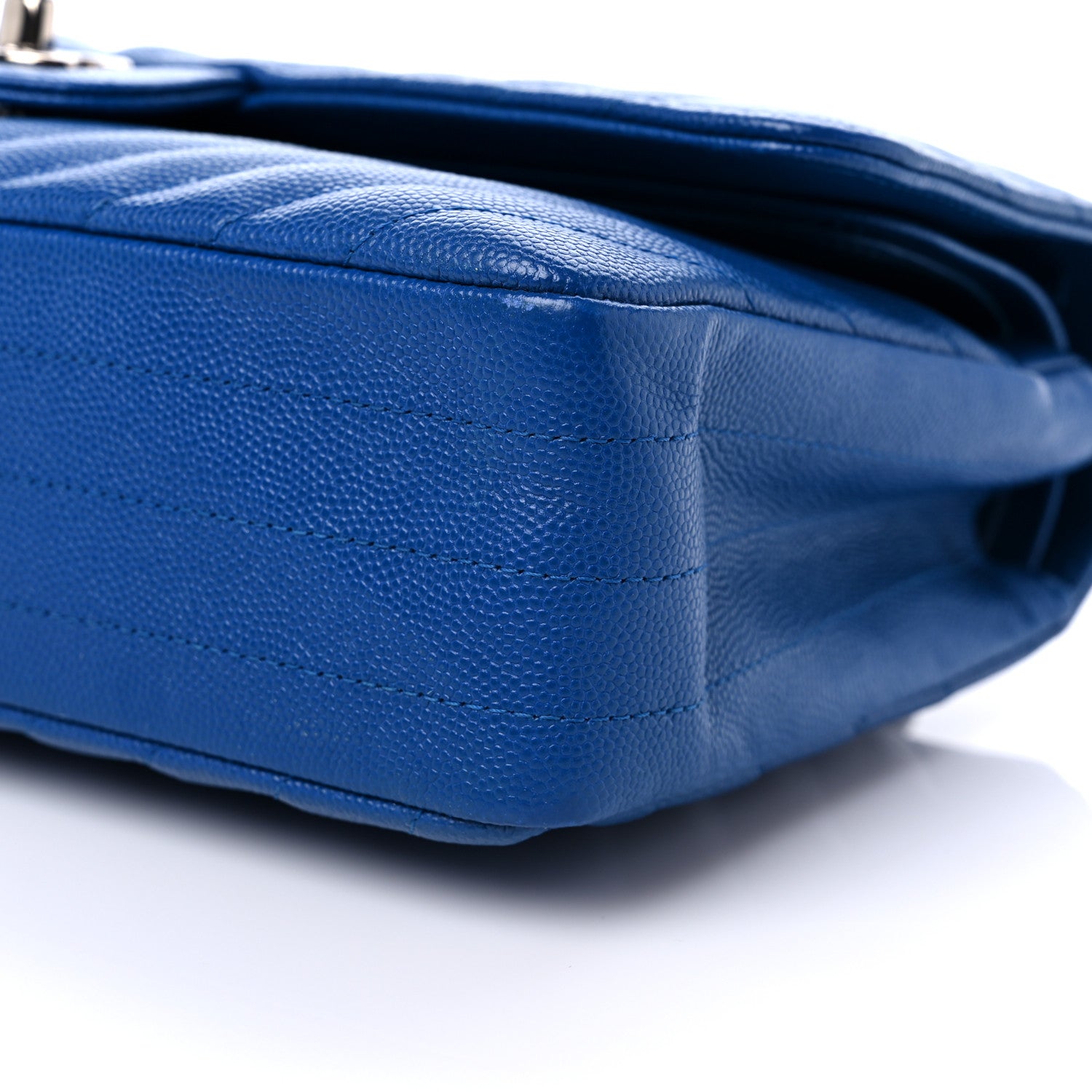 Chanel Caviar Chevron Quilted Medium Double Flap Blue 8 of 12