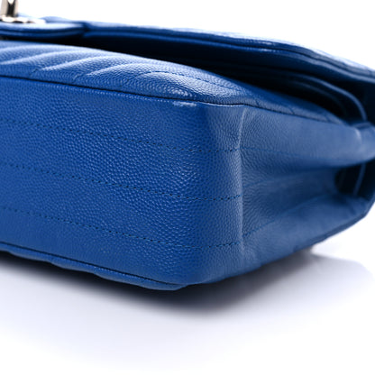 Chanel Caviar Chevron Quilted Medium Double Flap Blue 8 of 12