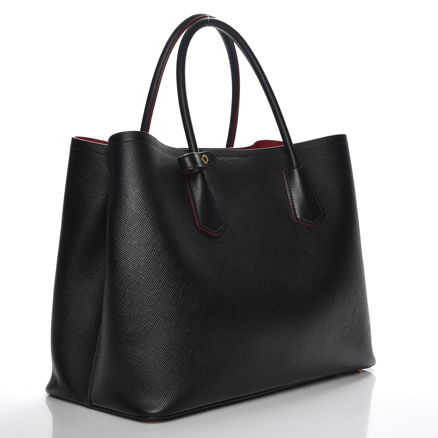 Prada Saffiano Cuir Large Double Bag Nero Black Ciliegia 3 of 7