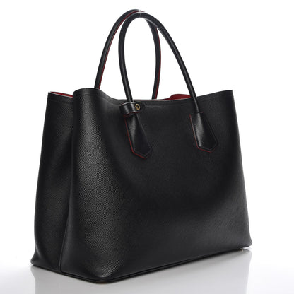 Prada Saffiano Cuir Large Double Bag Nero Black Ciliegia 3 of 7