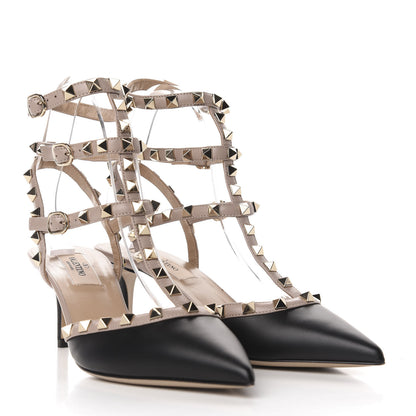 Valentino Garavani Calfskin Nappa Rockstud Ankle Strap 65mm Pumps 38 Black Poudre 3 of 9