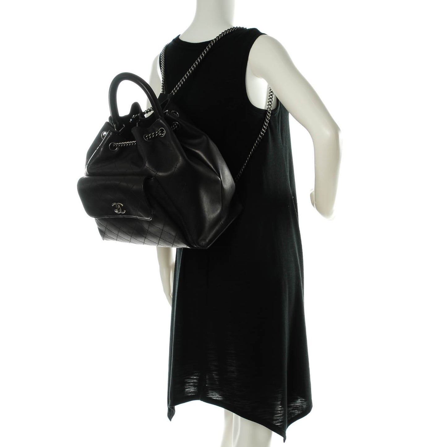Calfskin Stitched Large Urban Luxury Drawstring Backpack Black