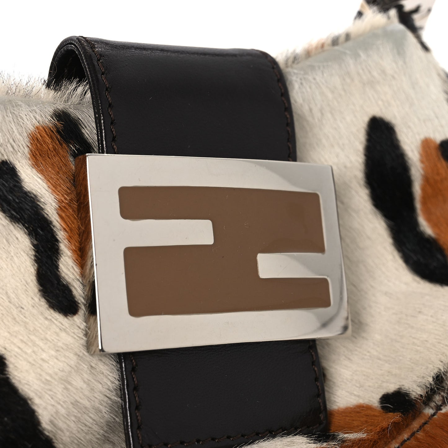 Calf Hair Leopard Print Croissant White Brown
