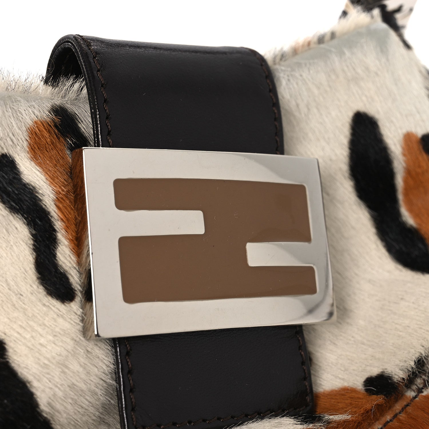 Fendi Calf Hair Leopard Print Croissant White Brown 10 of 12