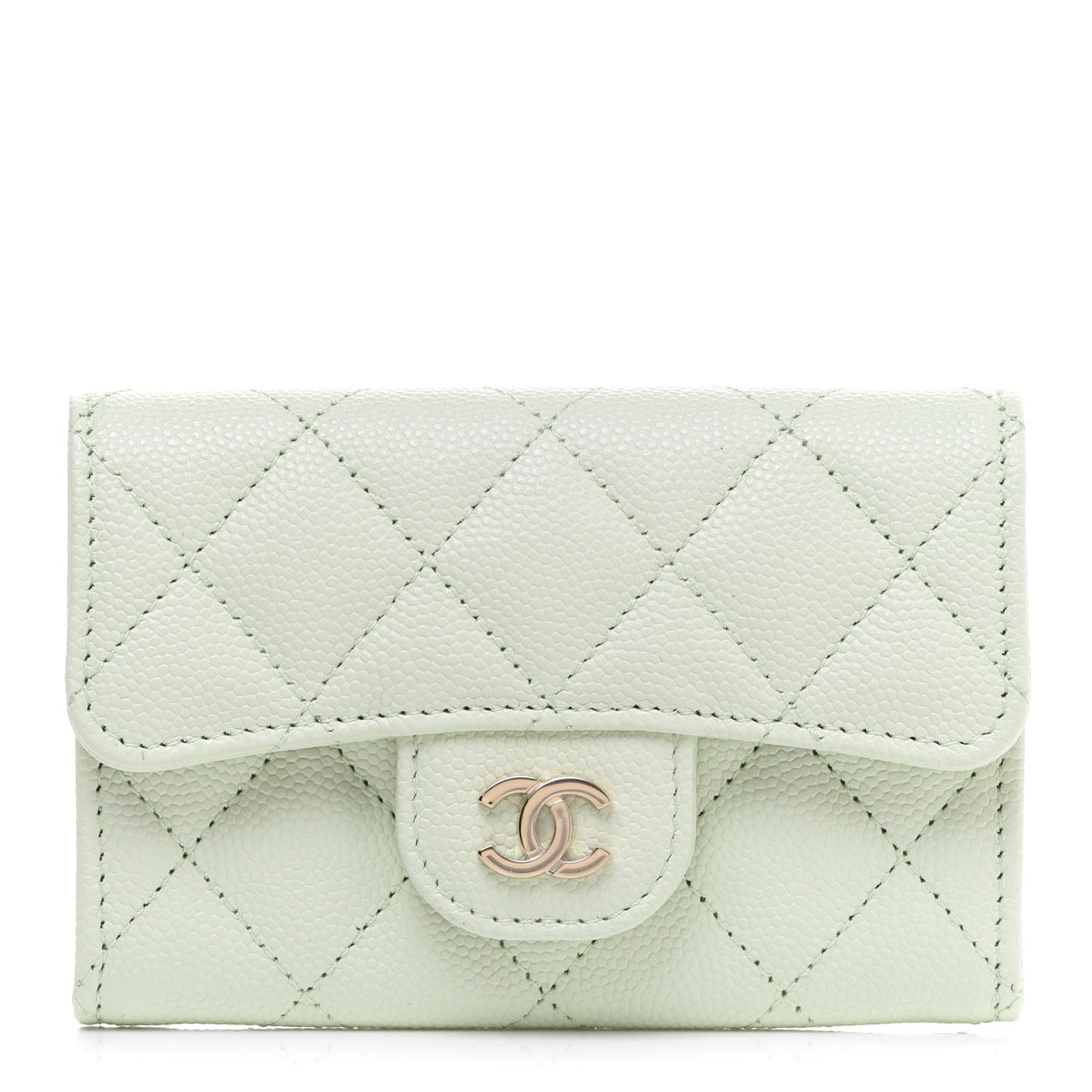 Caviar Quilted Flap Card Holder Wallet Light Green