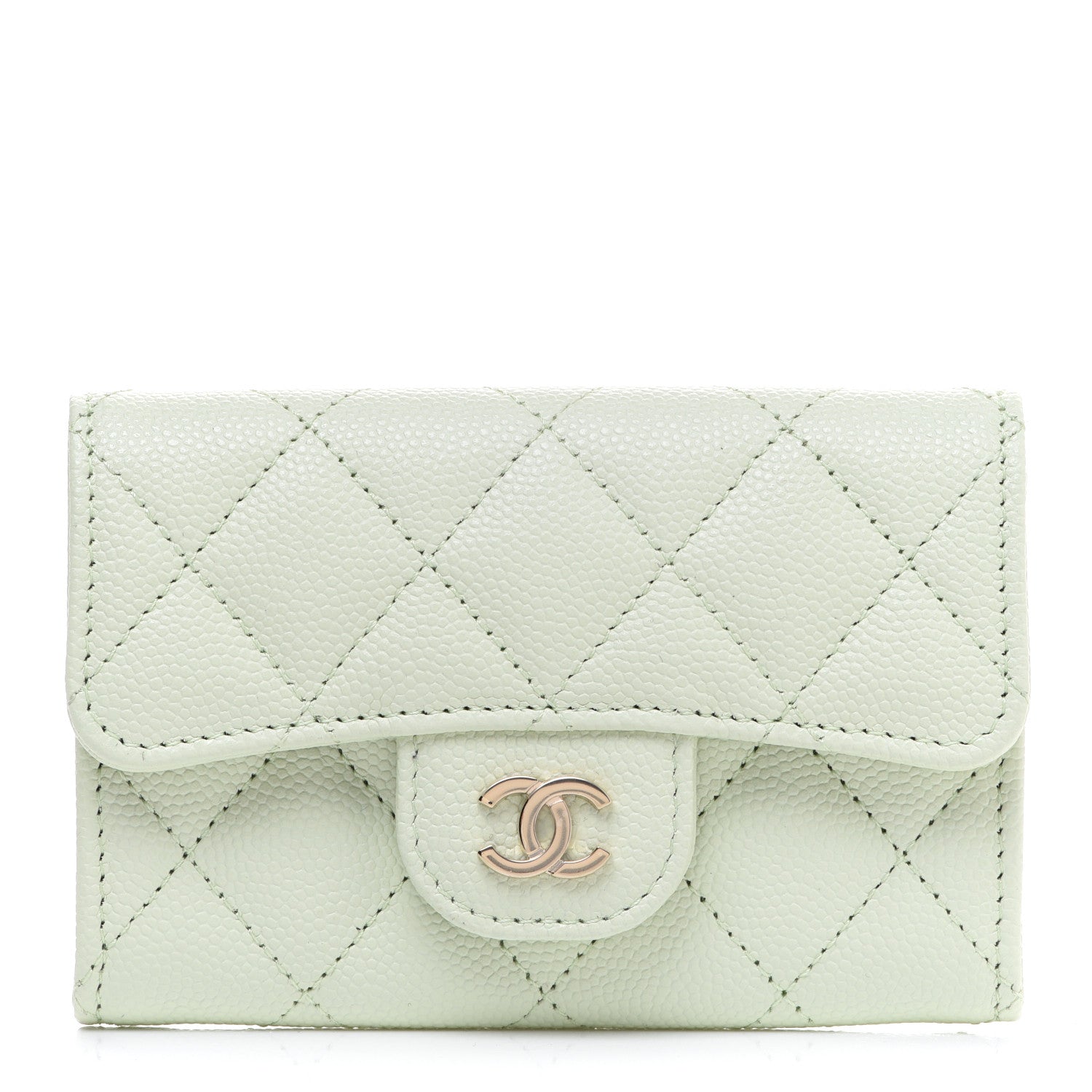 Chanel Caviar Quilted Flap Card Holder Wallet Light Green 1 of 10