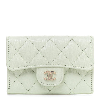 Chanel Caviar Quilted Flap Card Holder Wallet Light Green 1 of 10