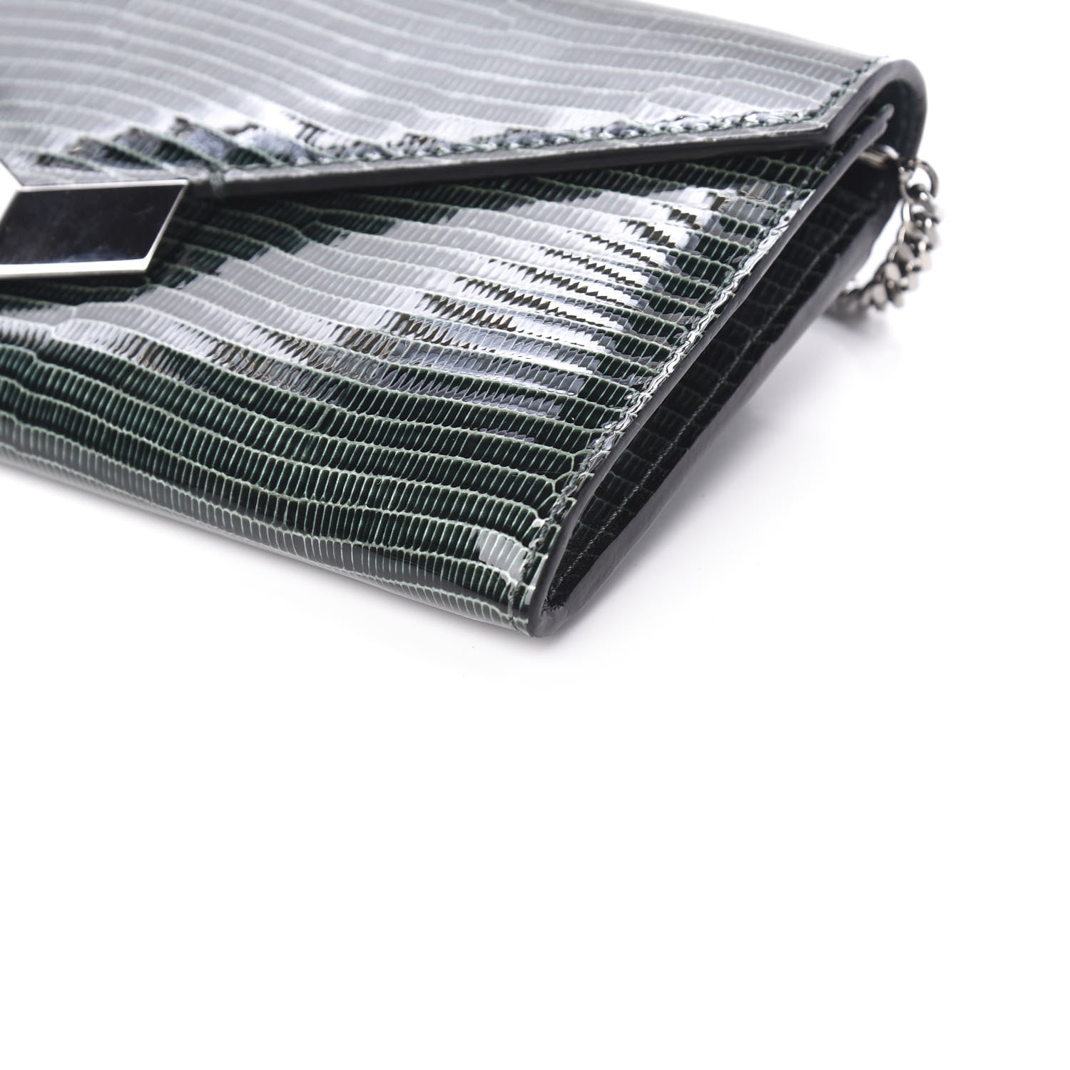 Jimmy Choo Patent Lizard Embossed Chain Clutch Green 9 of 10