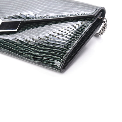 Jimmy Choo Patent Lizard Embossed Chain Clutch Green 9 of 10
