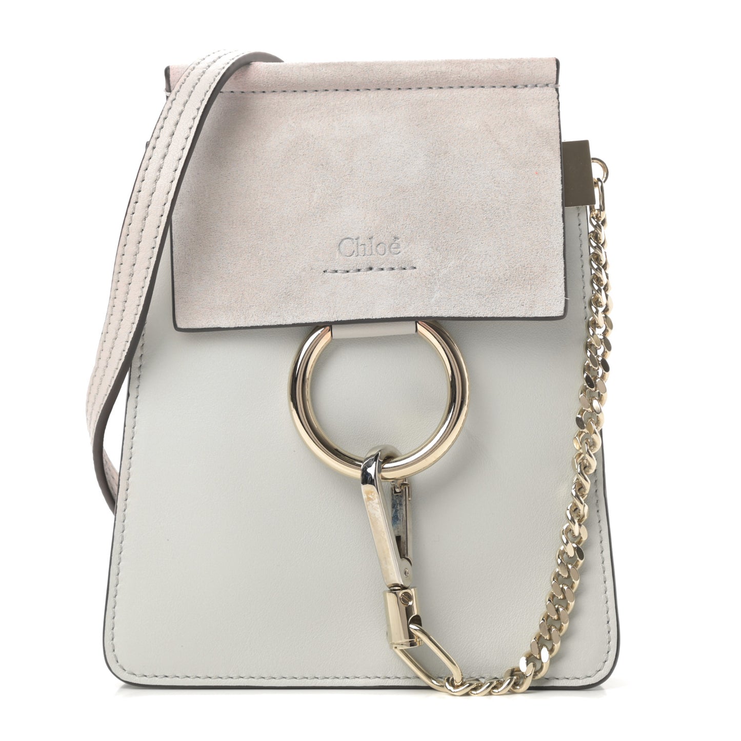 Suede Calfskin Mini Faye Bracelet Bag Airy Grey
