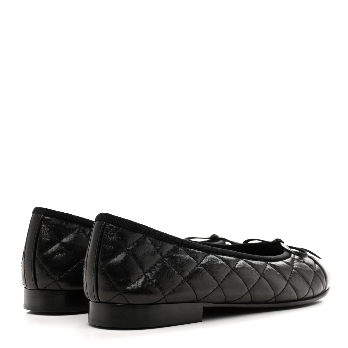 Aged Calfskin Quilted CC Cap Toe Ballerina Flats 37.5 Black