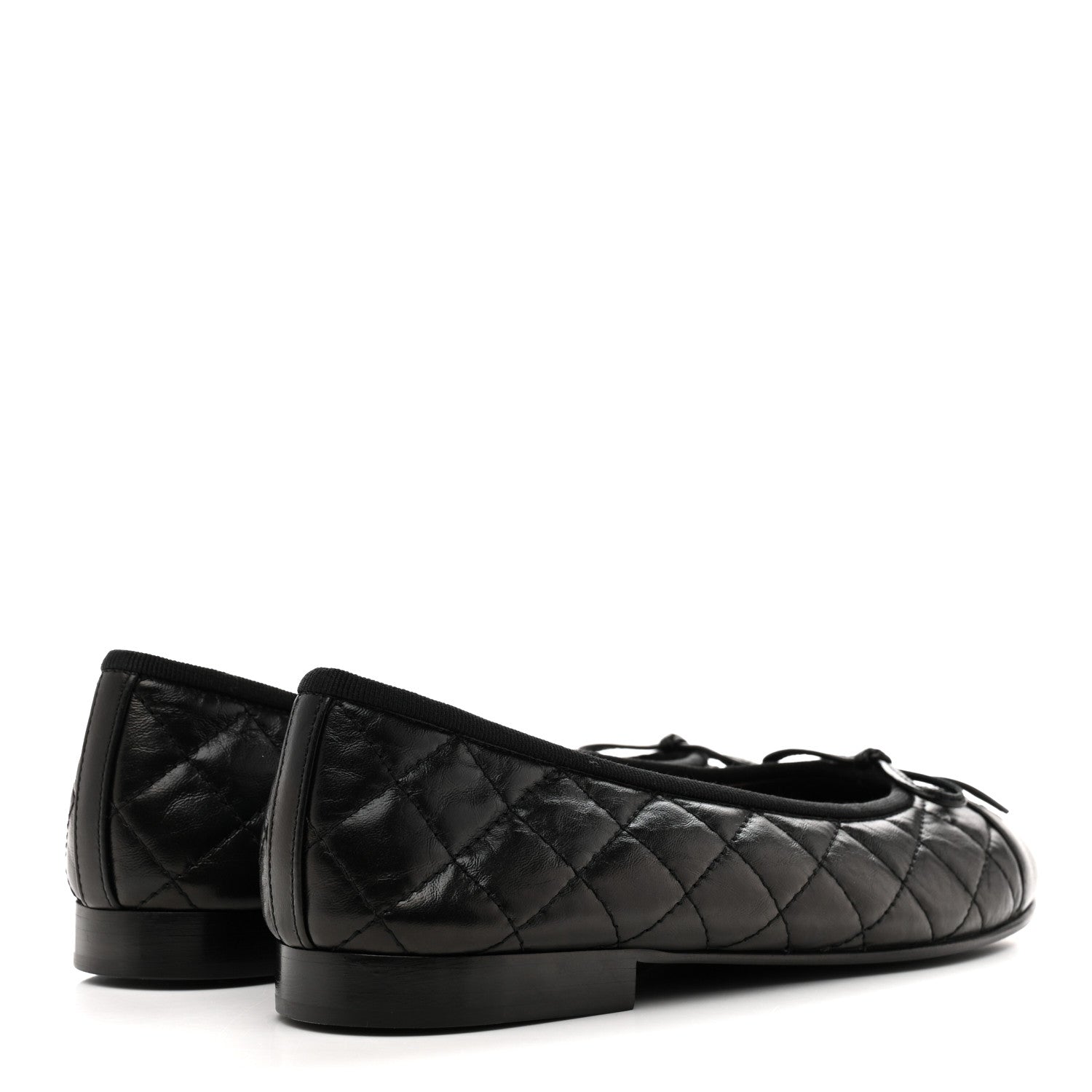 Chanel Aged Calfskin Quilted CC Cap Toe Ballerina Flats 37.5 Black 5 of 10