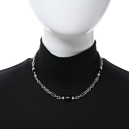 David Yurman Sterling Silver Diamond Black Onyx Figaro Chain Necklace 2 of 4