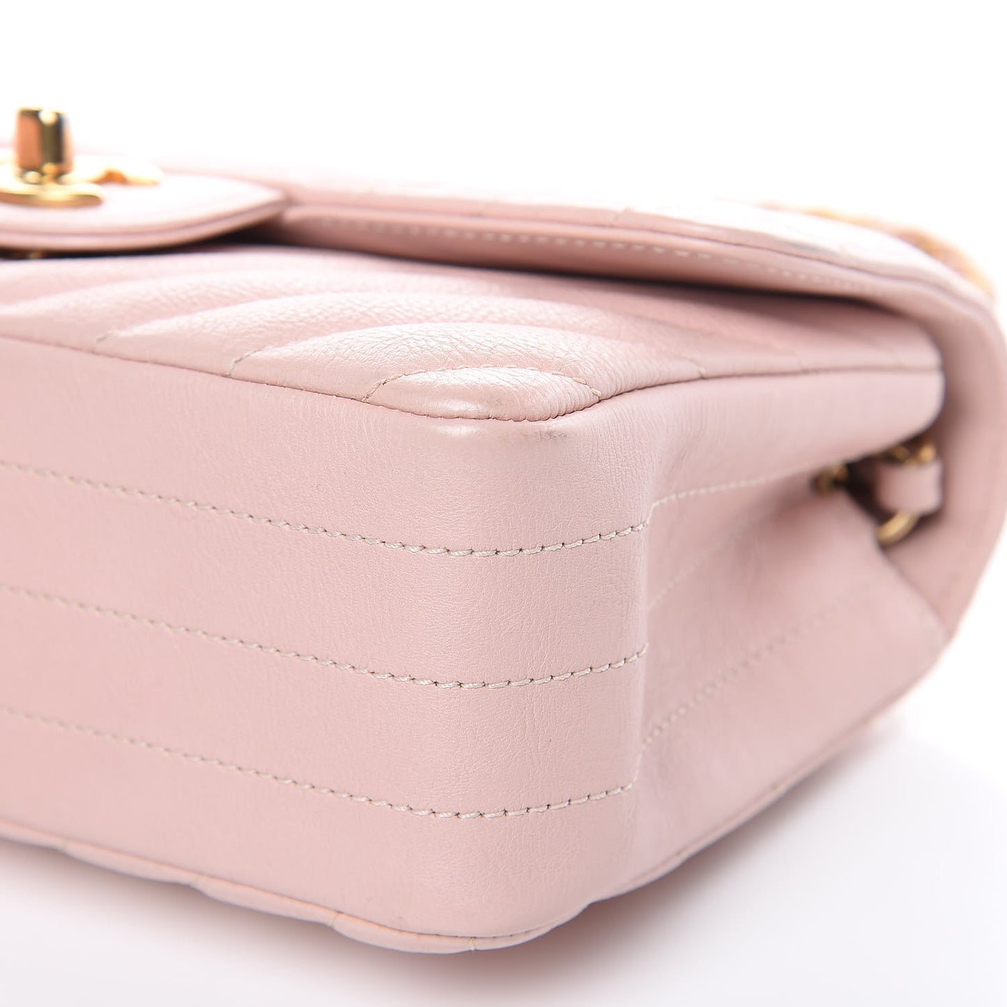 Calfskin Chevron Quilted Mini Rectangular Flap Light Pink