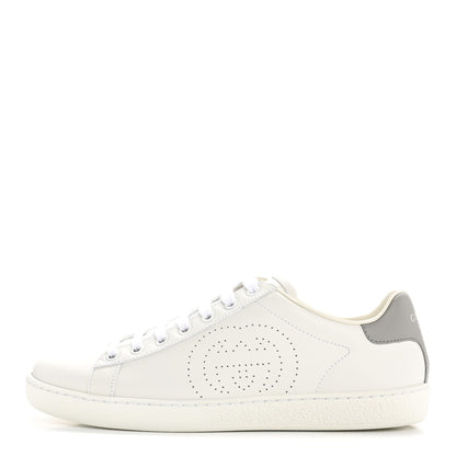 Gucci Calfskin Interlocking G Perforated Womens Ace Sneakers 38 White Grey Sky 1 of 10