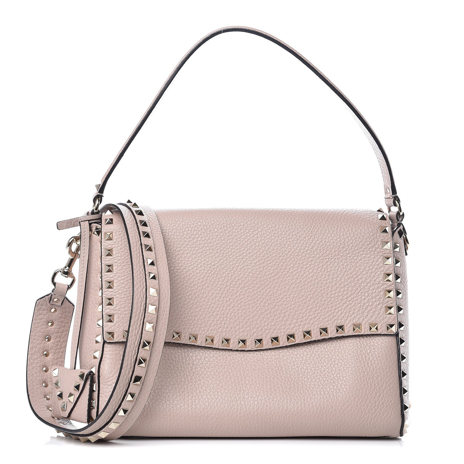 Valentino Garavani Pebbled Calfskin Rockstud Top Handle Shoulder Bag Poudre 1 of 12