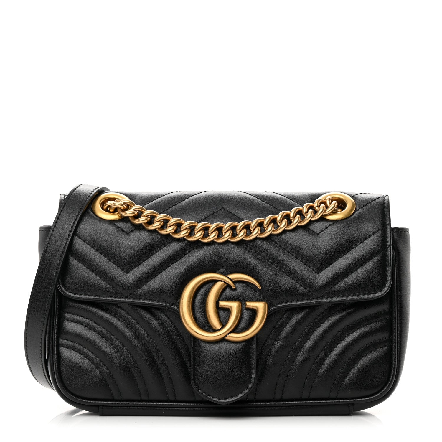 Gucci Calfskin Matelasse Mini GG Marmont Shoulder Bag Black 1 of 12