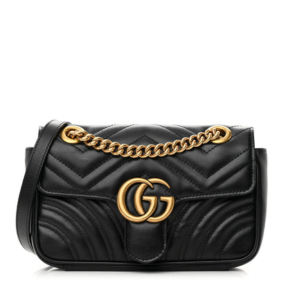 Gucci Calfskin Matelasse Mini GG Marmont Shoulder Bag Black 1 of 12