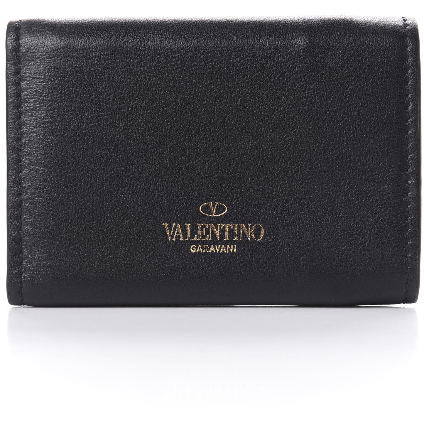 Calfskin Bi-Color Small Rockstud Wallet Black Rouge Pur