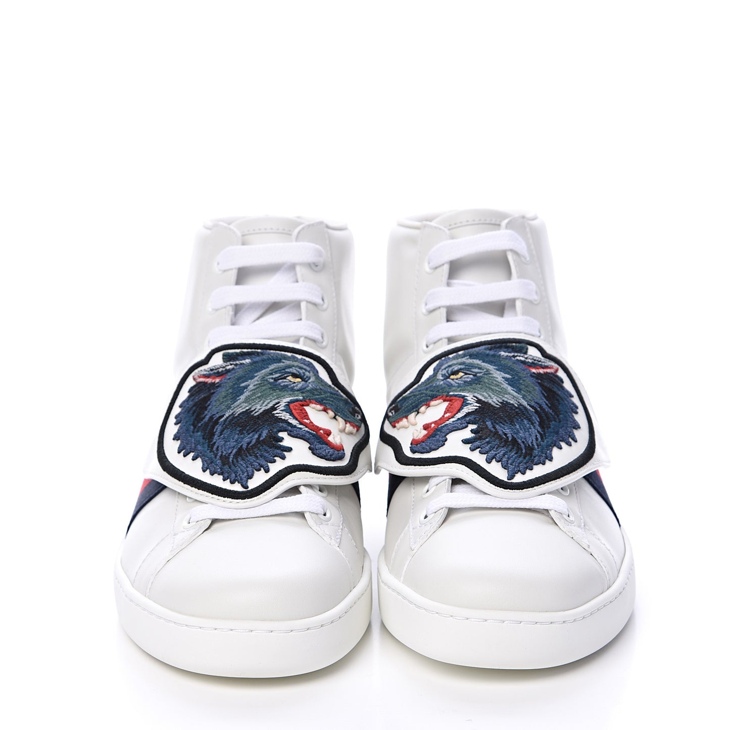 Calfskin Web Wolf Removable Patches Mens Ace High Top Sneakers 8.5 White