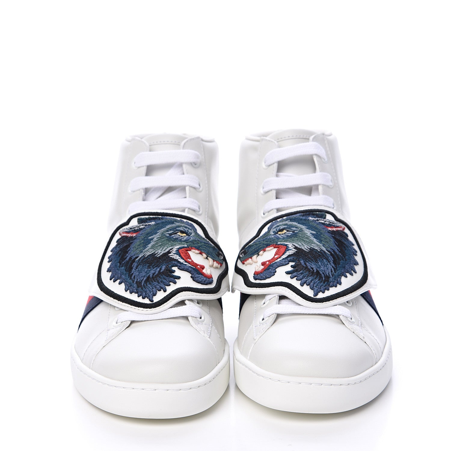 Gucci Calfskin Web Wolf Removable Patches Mens Ace High Top Sneakers 8.5 White 2 of 7