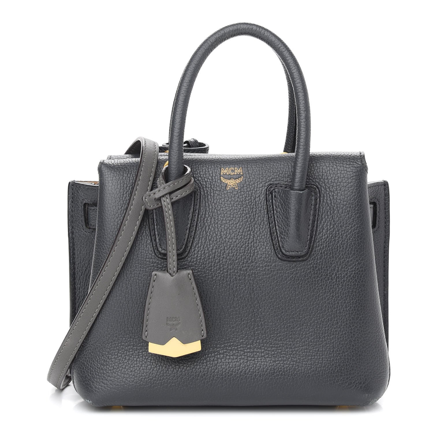 MCM Grained Calfskin Mini Milla Tote Phantom Grey 1 of 9