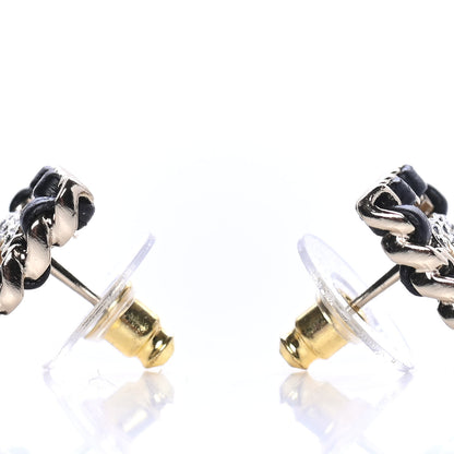 Chanel Crystal Lambskin Chain Sergeant Chanel Stud Earrings Black Gold 3 of 4