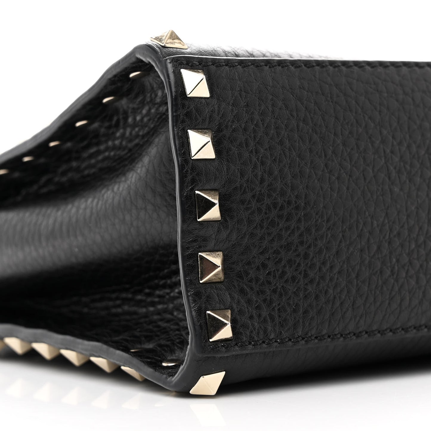 Pebbled Calfskin Rockstud Flip Lock Top Handle Bag Black