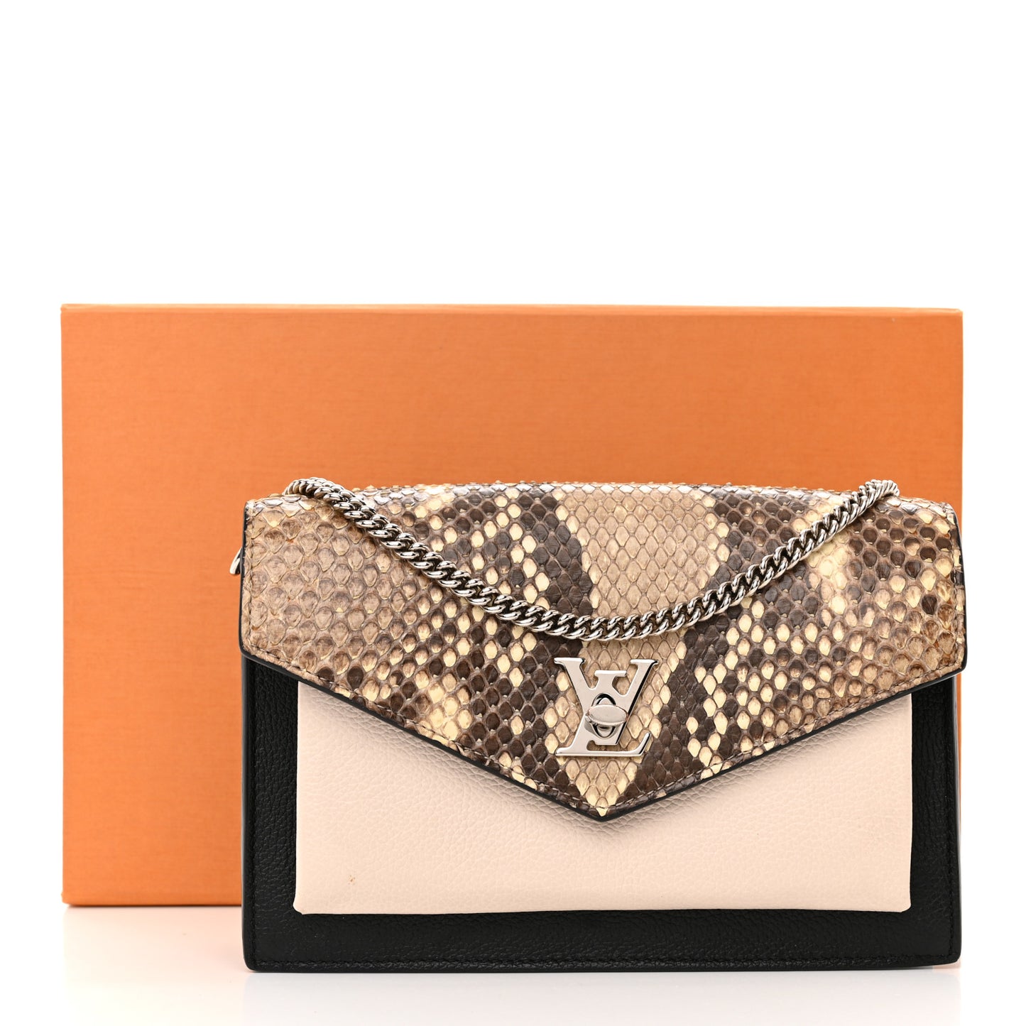Soft Calfskin Snakeskin My Lockme Chain Pochette Black