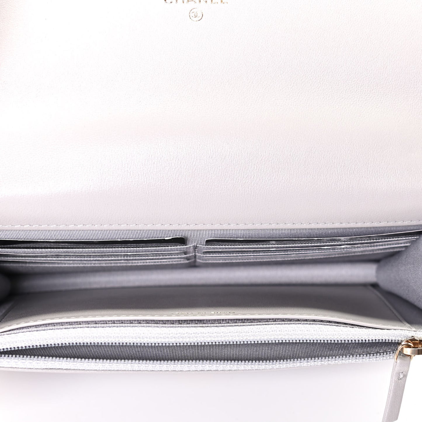 Lambskin Quilted Chanel 19 Wallet On Chain WOC Grey