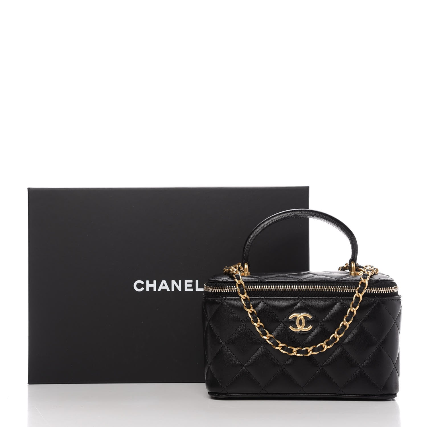 Chanel Lambskin Quilted Small Top Handle Vanity Case With Chain Black 12 of 12