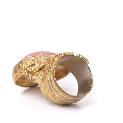 Saint Laurent Glass Cabochon Arty Ovale Ring 7 Gold Coral 5 of 6