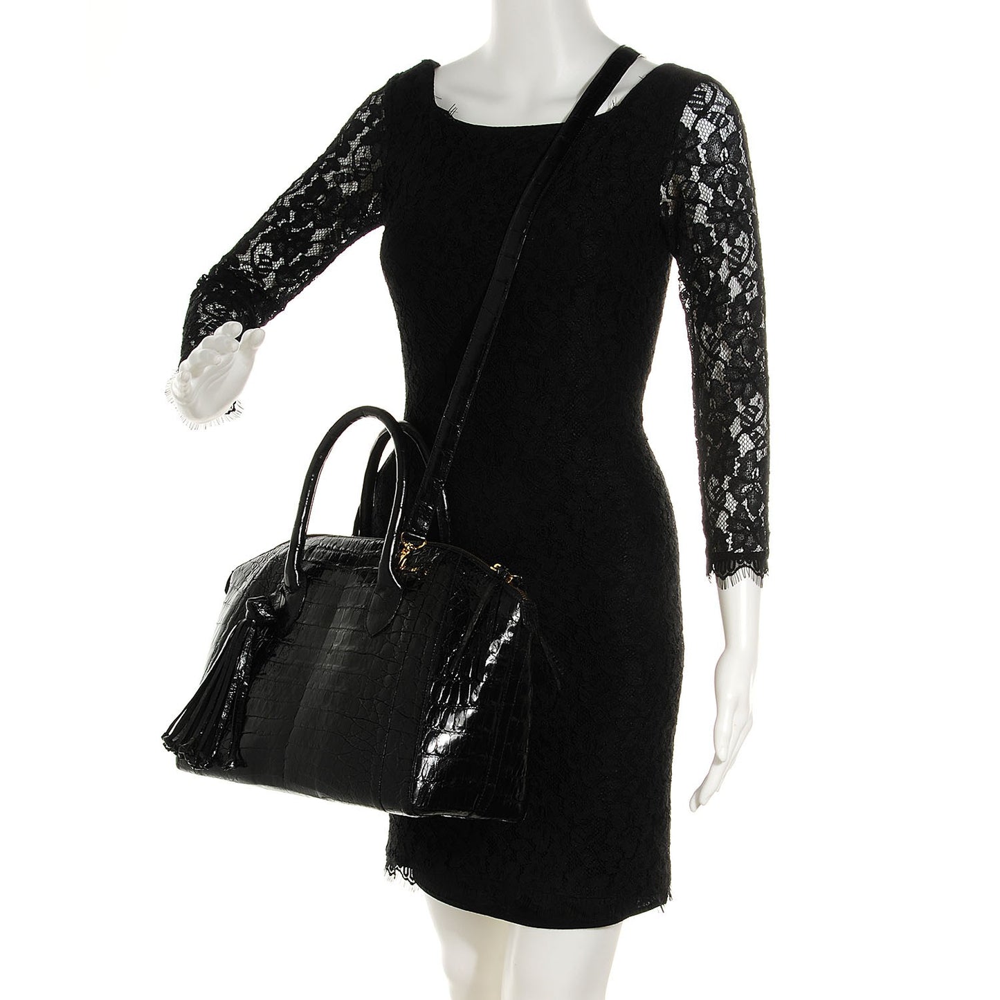Glossy Crocodile Medium Satchel Black